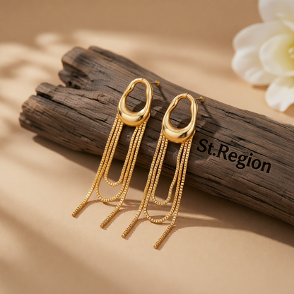Goldtone Open Drop Chain Tassel Dangle Earrings