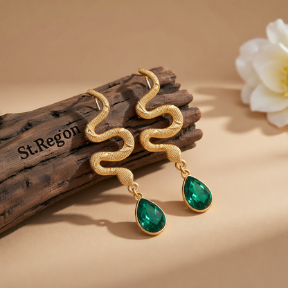 Crystal & Goldtone Textured Snake Dangle Earrings