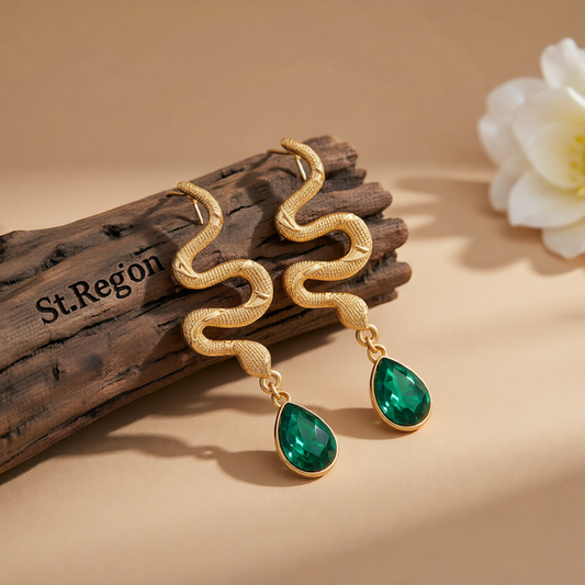 Crystal & Goldtone Textured Snake Dangle Earrings