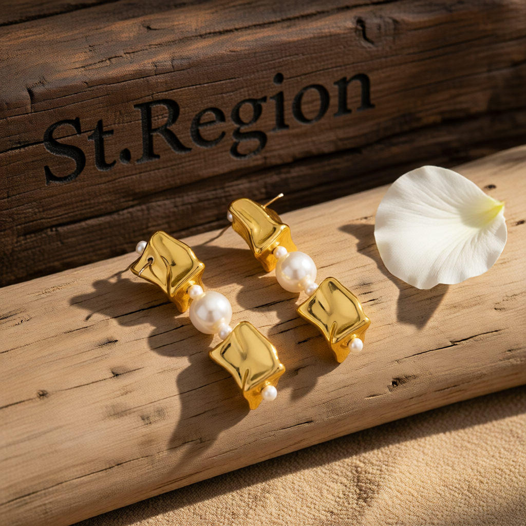 Pearl & Goldtone Ice Cube Dangle Earrings
