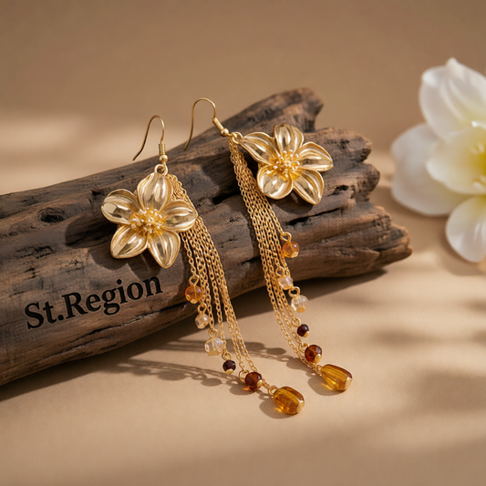 Multi-Colored Resin & Goldtone Flower Tassel Dangle Earrings