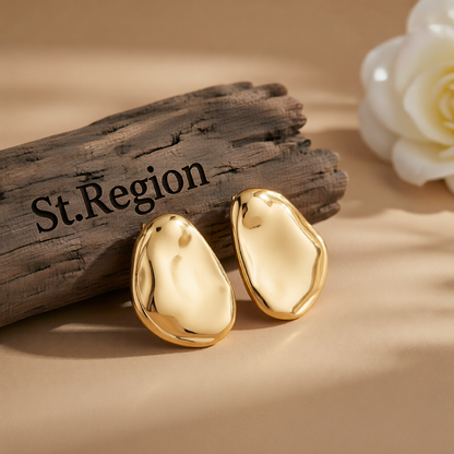 Goldtone Oval Statement Stud Earrings