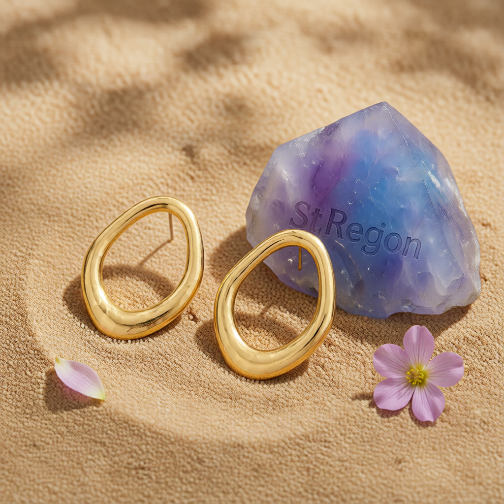 Goldtone Open Oval Stud Earrings