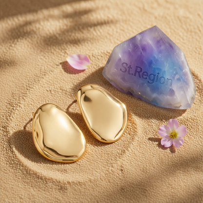 Goldtone Oval Statement Stud Earrings