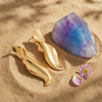 Goldtone Leaf Statement Dangle Earrings