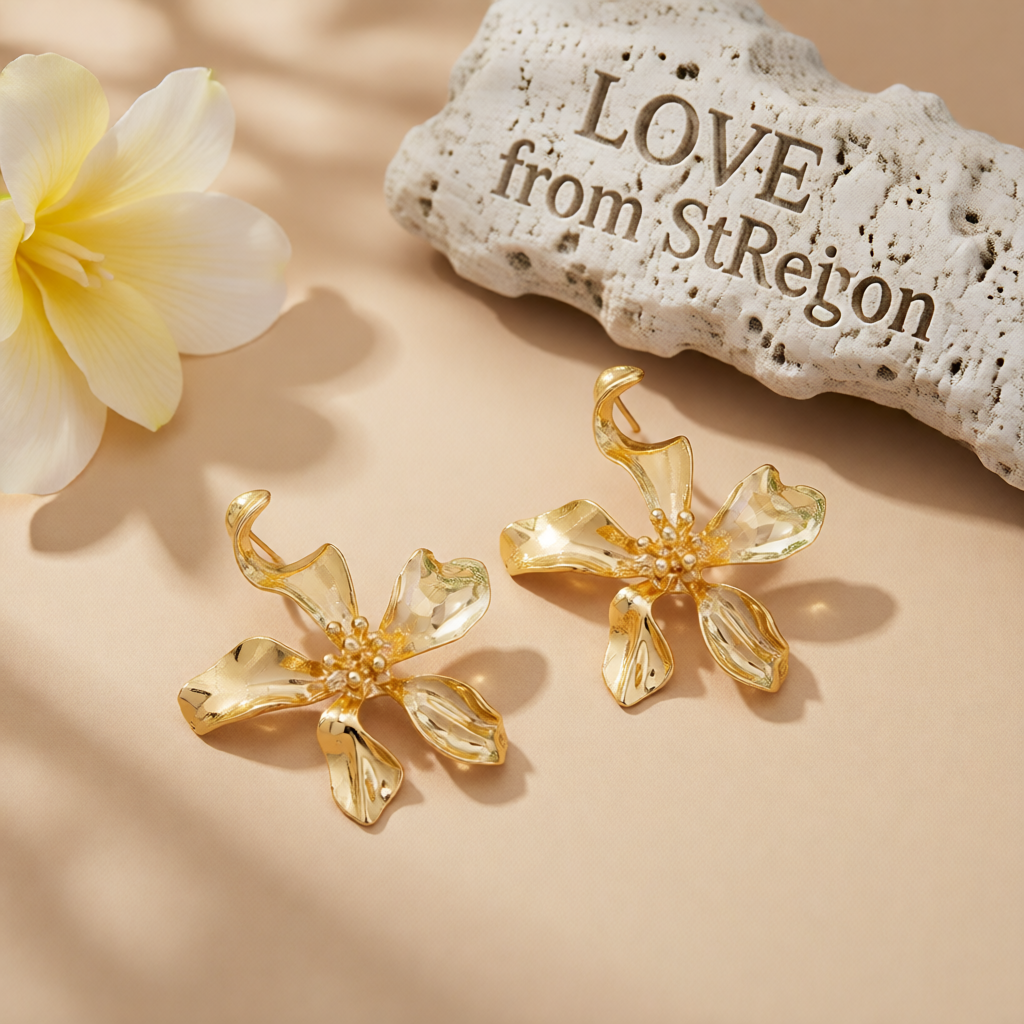 Goldtone Flower Statement Stud Earrings