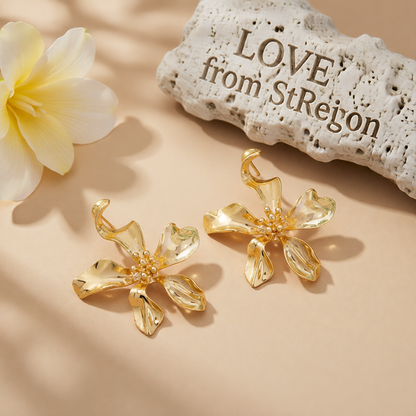 Goldtone Flower Statement Stud Earrings