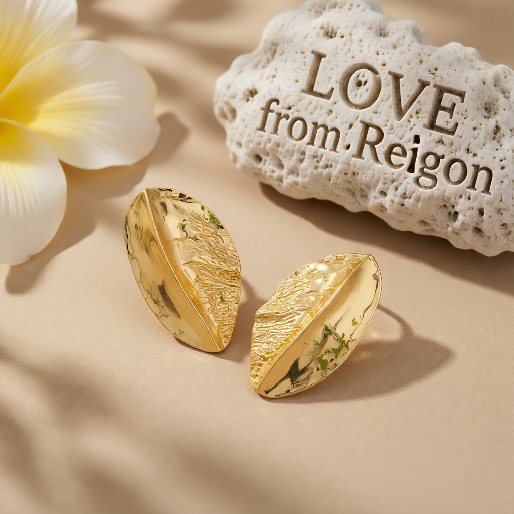 Goldtone Textured Pear Stud Earrings