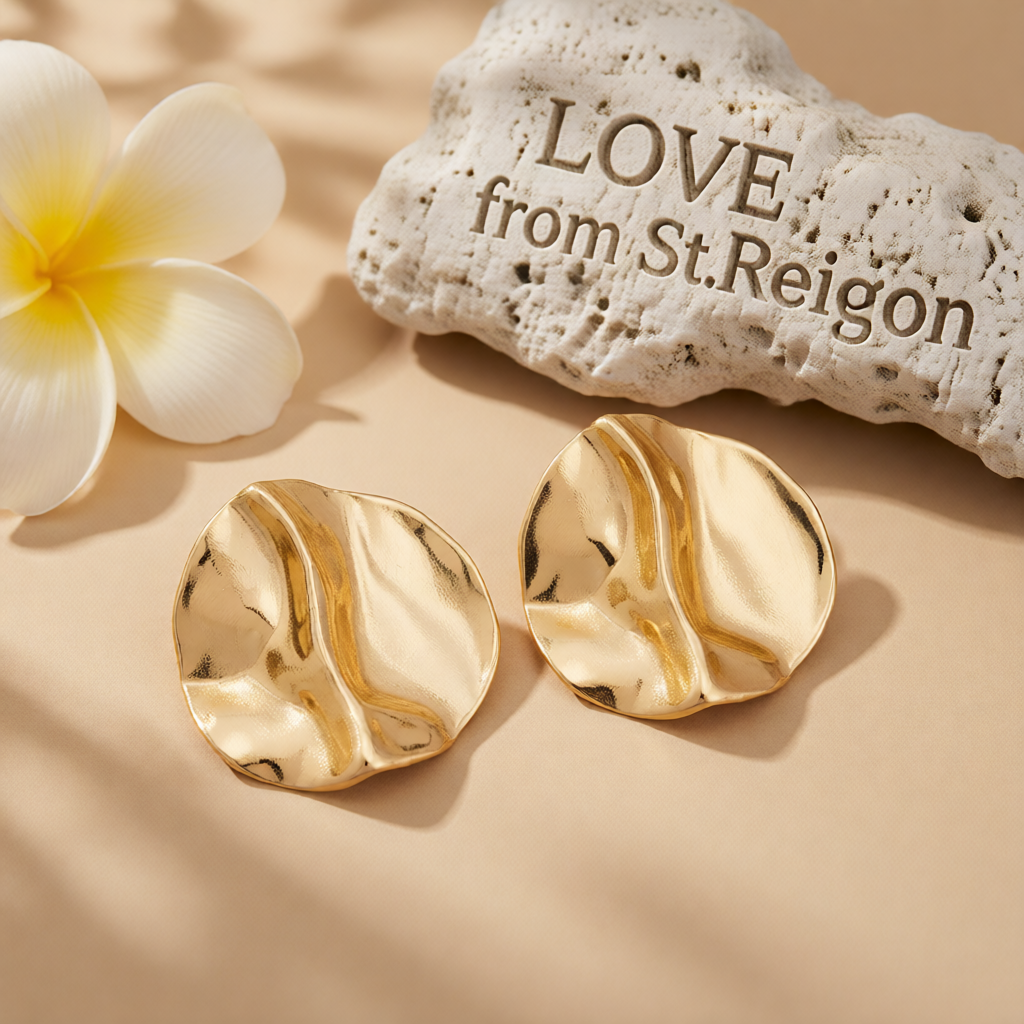Goldtone Hammered Round Statement Earrings