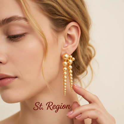 Goldtone Dual-Beaded-Chain Tassel Dangle Earrings