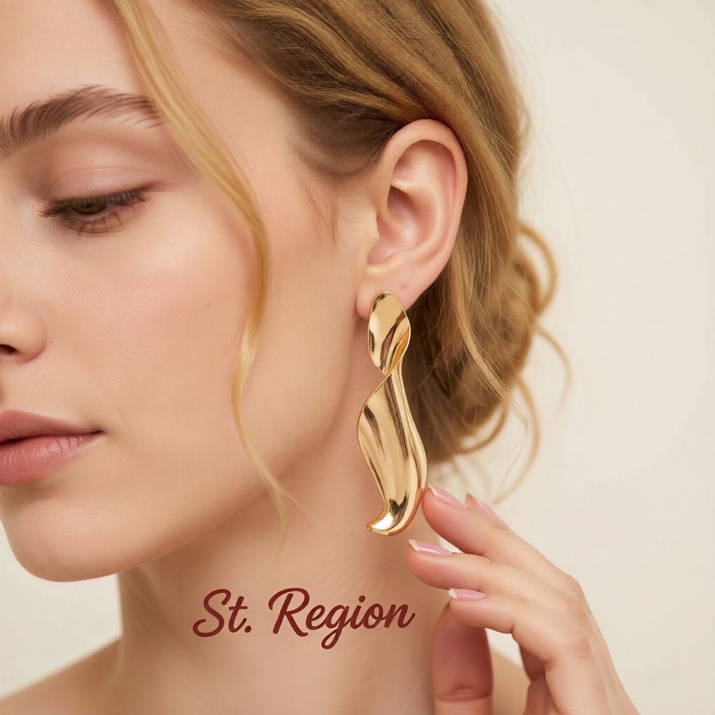 Goldtone Leaf Statement Dangle Earrings