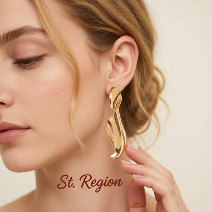 Goldtone Leaf Statement Dangle Earrings