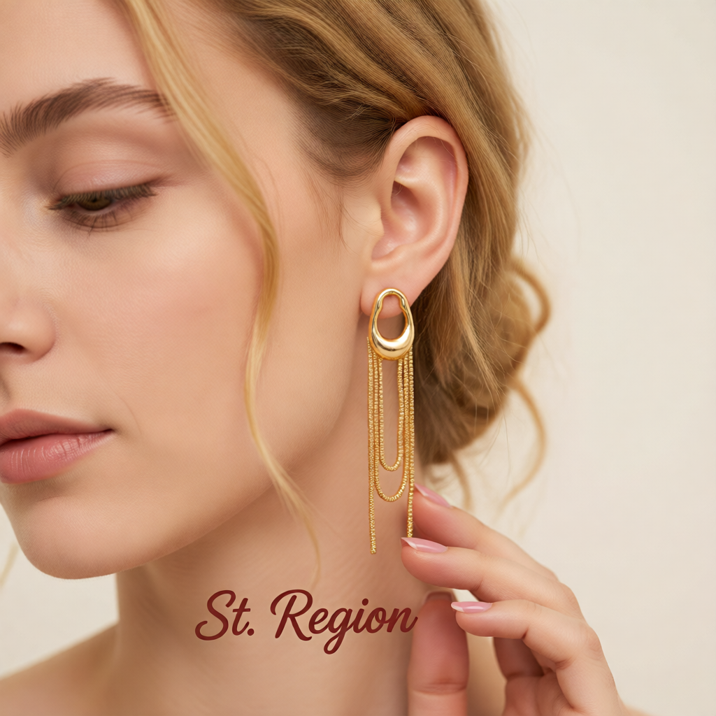 Goldtone Open Drop Chain Tassel Dangle Earrings