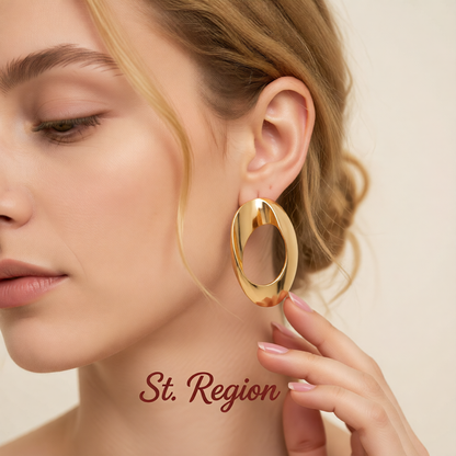 Goldtone Open Oval Statement Earrings