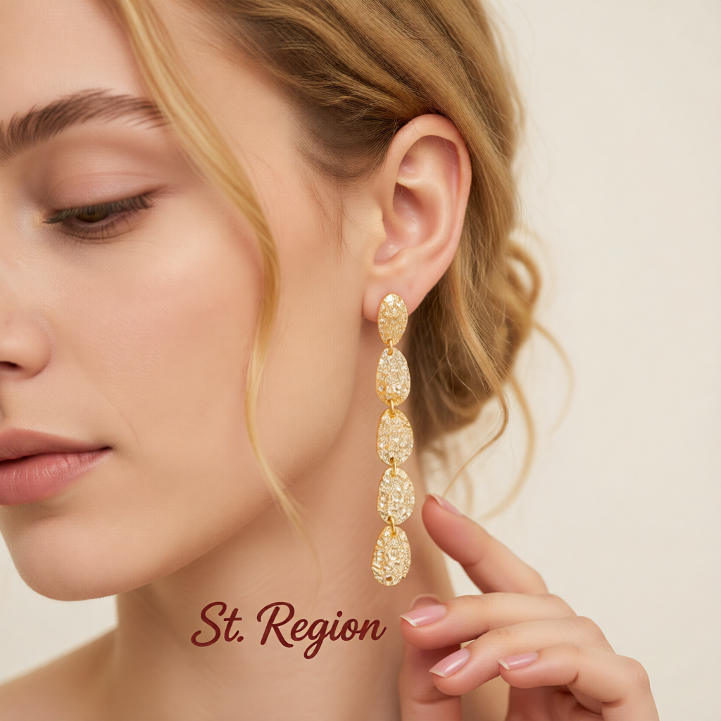 Goldtone Tiered Hammered Charm Dangle Earrings