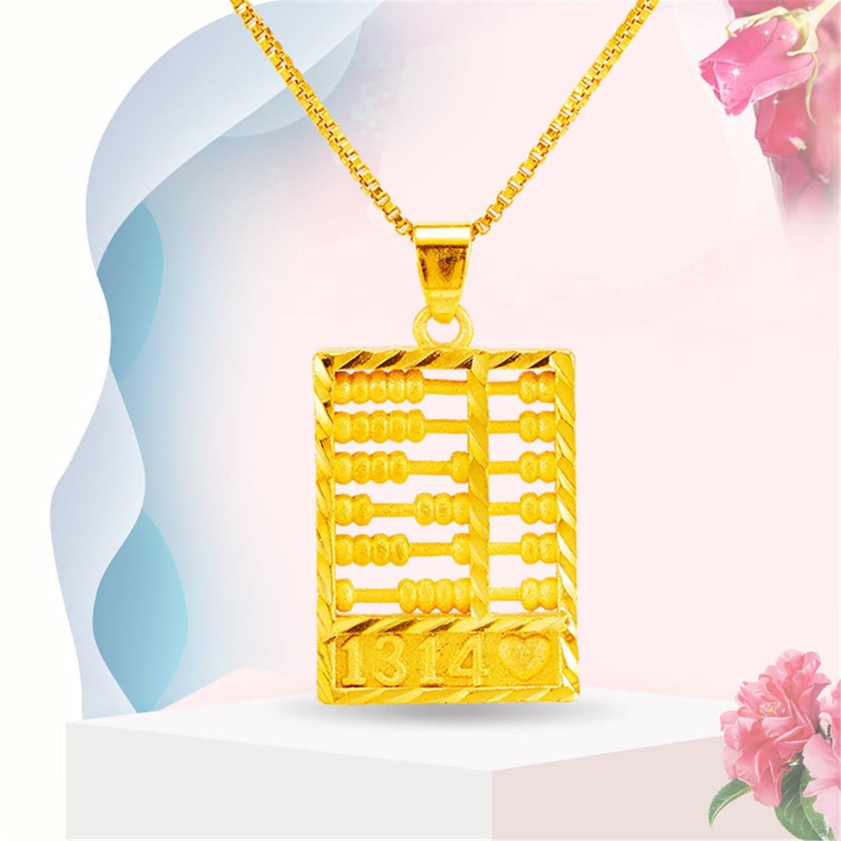 Goldtone Open Heart Abacus Pendant Necklace