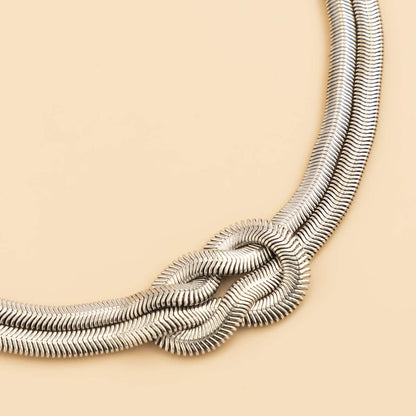 Silvertone Snake Chain Knot Layered Necklace