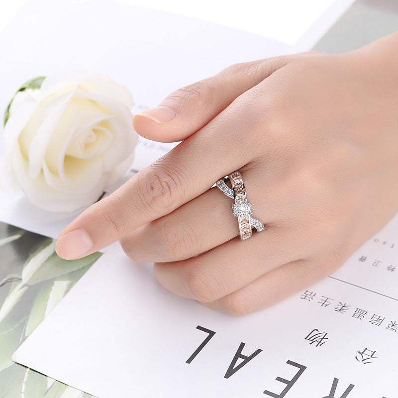 Champagne Crystal & Cubic Zirconia Crossing Line Ring-1