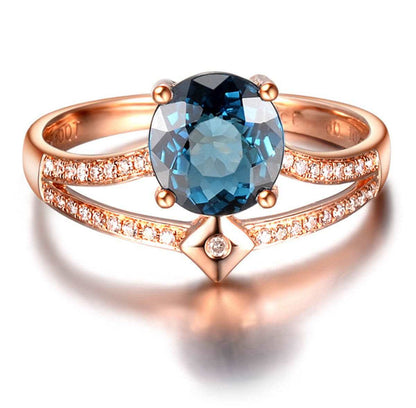 Blue Crystal & Cubic Zirconia Rose Goldtone Two-Row Round Ring