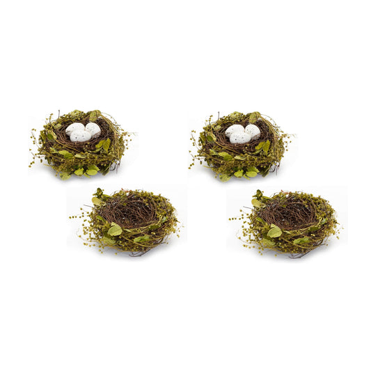 Melrose International Natural Twig Bird Nest with Speckled Egg Accent (Set of 4)