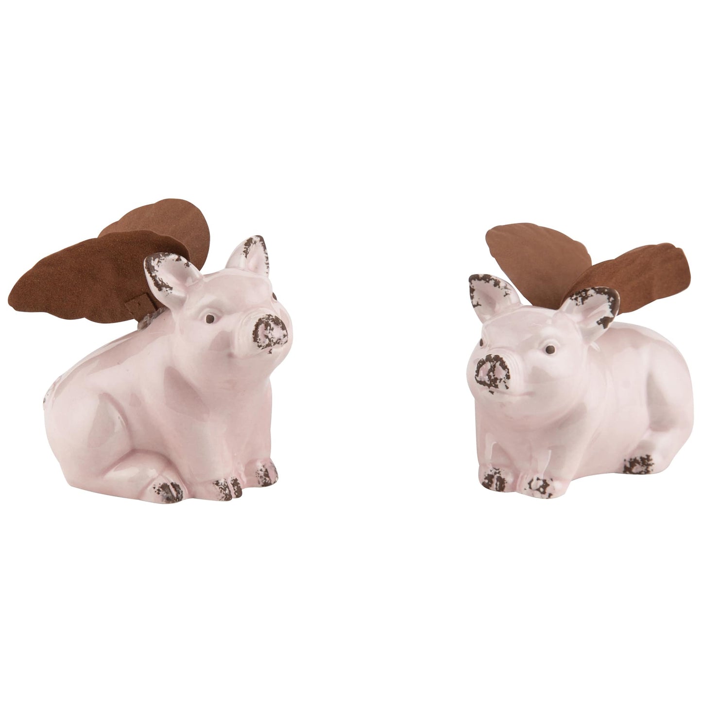 Set of 2 Small Pink Ceramic Flying Piggies with Wings 2.75in Home Decor Spring Summer Decorative Objects