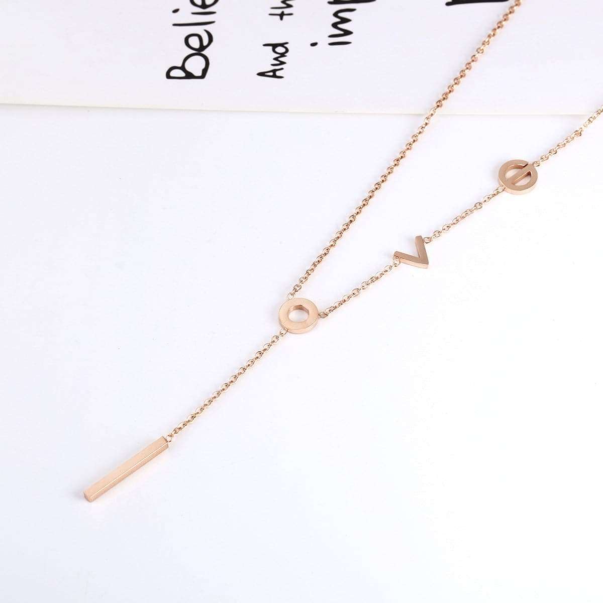 Rose Goldtone 'Love' Lariat Necklace