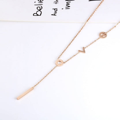 Rose Goldtone 'Love' Lariat Necklace