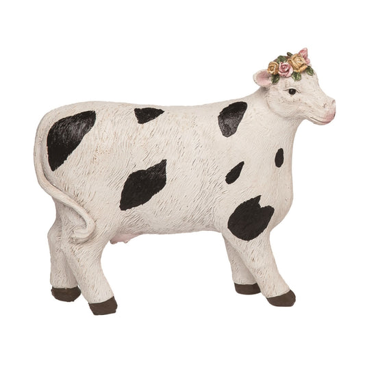 8.75 Inch White Spring Flower Crown Farm Animal Figurine Decorative Polyresin Spring Decor