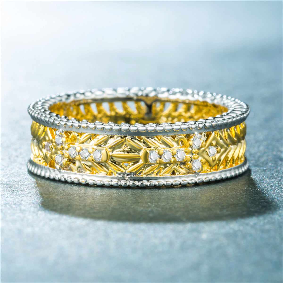 Cubic Zirconia & Two-Tone Filigree Band-2