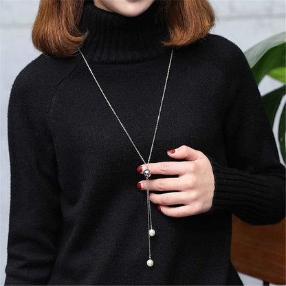 Double Pearl & Silvertone Pendant Necklace