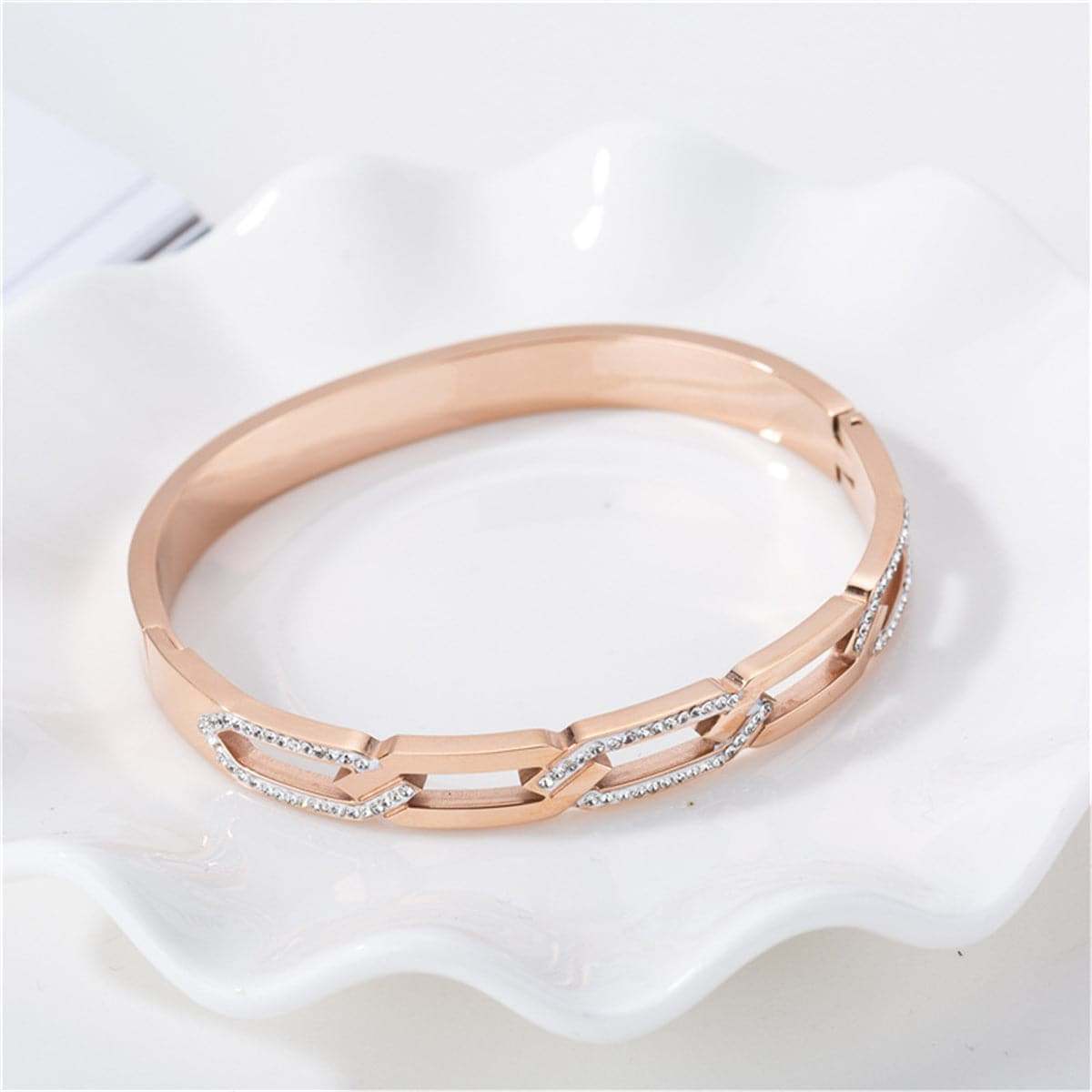 Cubic Zirconia & Rose Goldtone Twisted Bangle