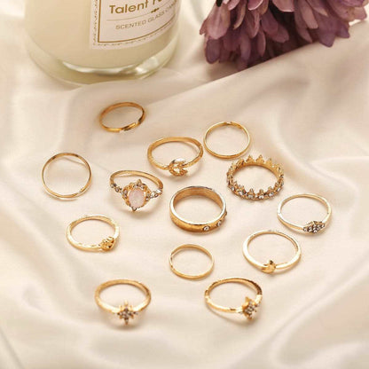 Cubic Zirconia & Goldtone Celestial Ring Set