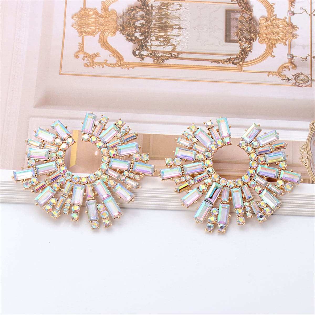 Cubic Zirconia & Goldtone Geometric Cluster Stud Earrings