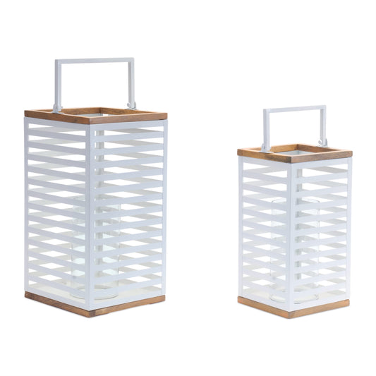 Melrose International Metal Box Lantern with Natural Wood Accents (Set of 2)