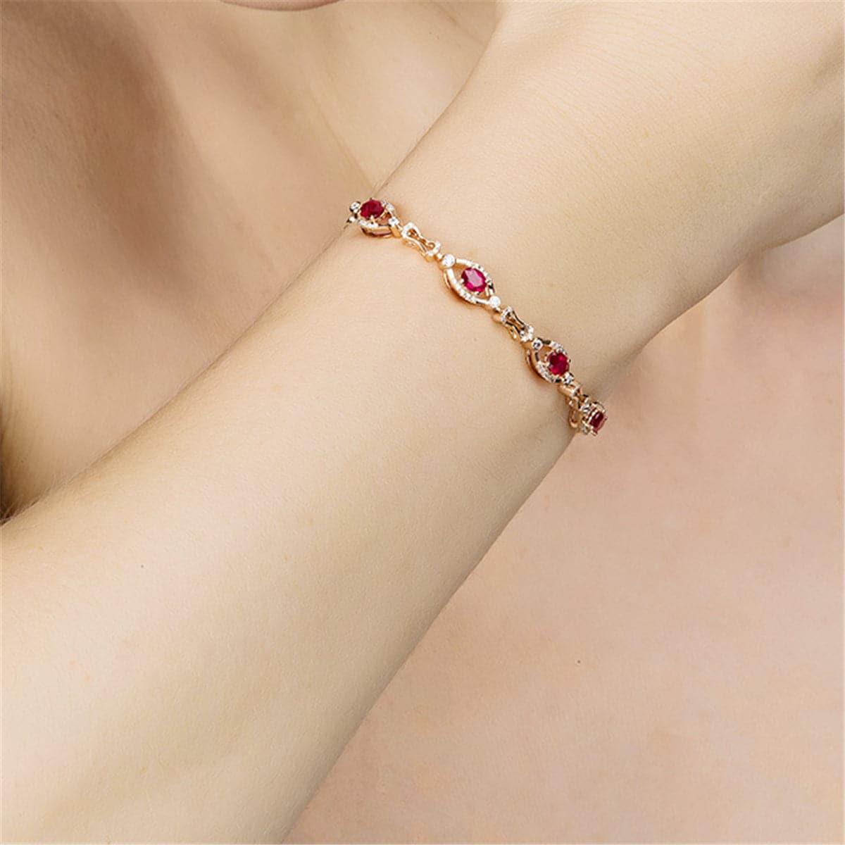 Green Crystal & Rose Goldtone Halo Station Bracelet
