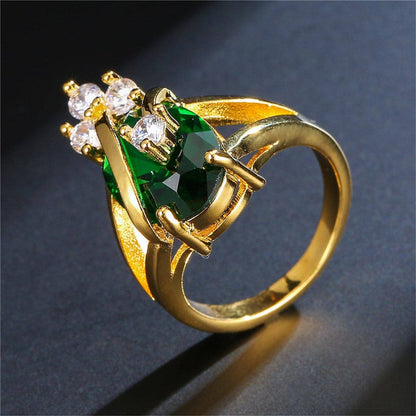 Green Crystal & Cubic Zirconia Oval-Cut Ring-18