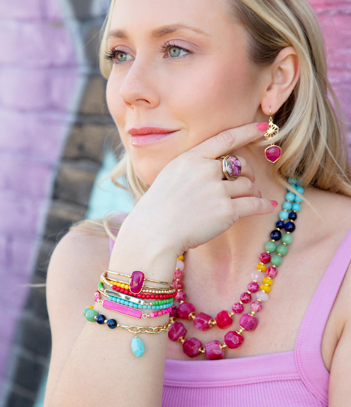Serape Multi Stone Stretch Bracelet Set