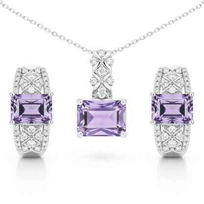 Natural Amethyst Sterling Silver Jewelry Set