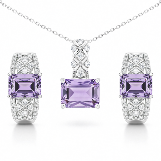 Natural Amethyst Sterling Silver Jewelry Set