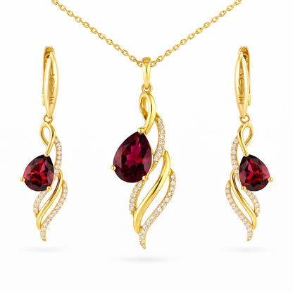 Natural Red Garnet twisted Sterling Silver Jewelry Set