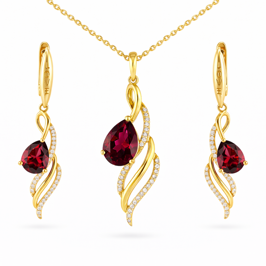 Natural Red Garnet twisted Sterling Silver Jewelry Set