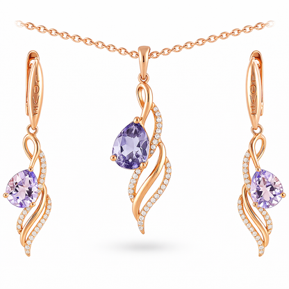 Natural Purple Amethyst Twisted Silver Jewelry Set