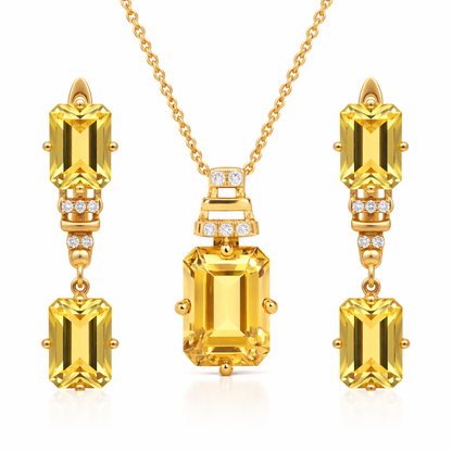 Natural Citrine Octagon Silver Drop Jewelry Set
