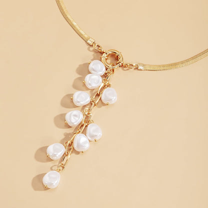 Pearl & Goldtone Ear of Wheat Pendant Necklace