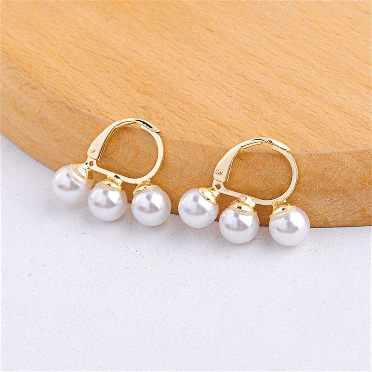 Pearl & Goldtone Triple Stud Earrings