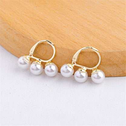 Pearl & Goldtone Triple Stud Earrings
