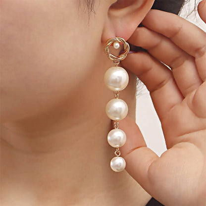 Pearl & Goldtone Drop-Line Dangle Earrings