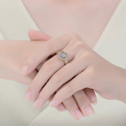 Rhodium and 14K Gold Plated Cubic Zirconia Nature Inspired Ring