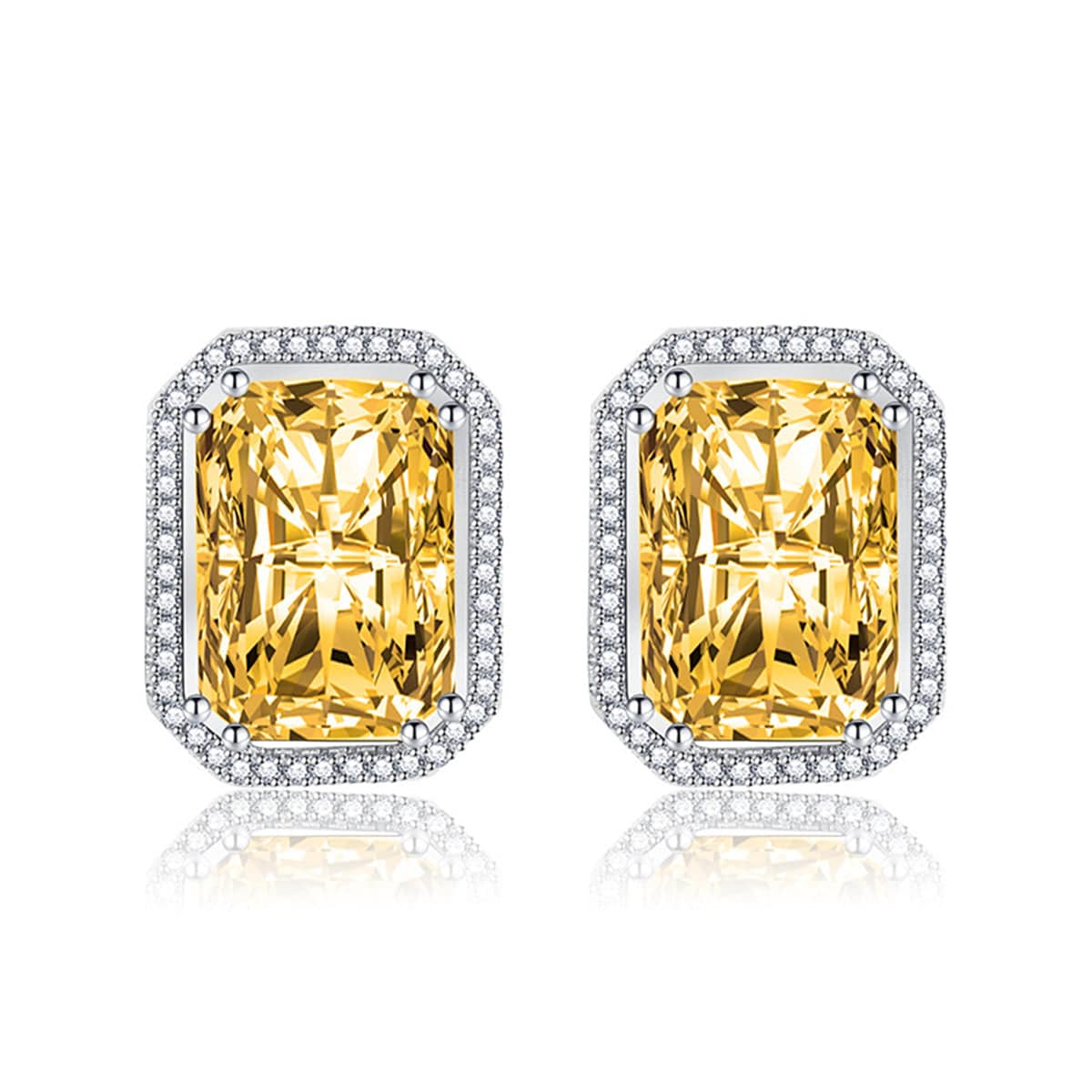 Yleow Radiant Crystal & Cubic Zirconia Silvertone Halo Stud Earrings