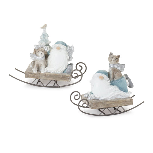 Melrose International Gnome on Sled Figurine (Set of 2)
